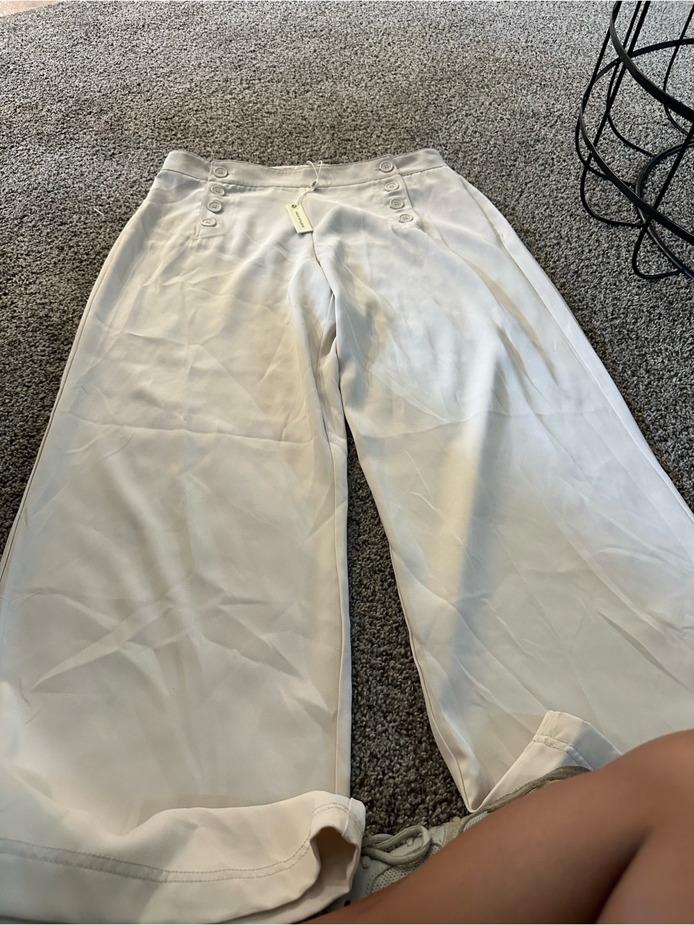 Max Studio Cream Wide-Leg Dress Pants with Button Waist